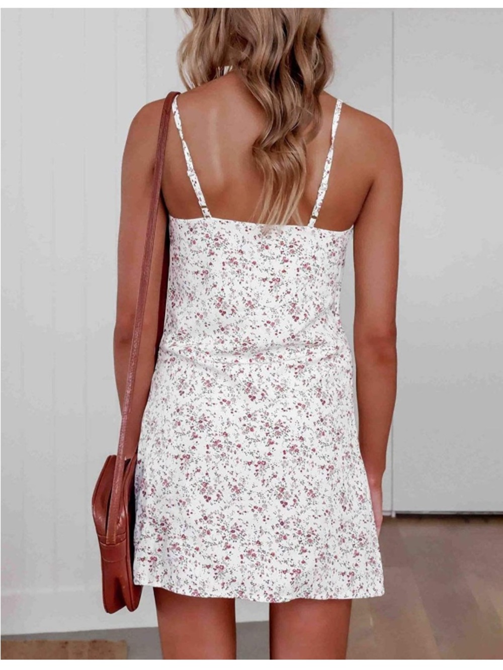 Amazon White Floral Mini Dress with Pink Accent